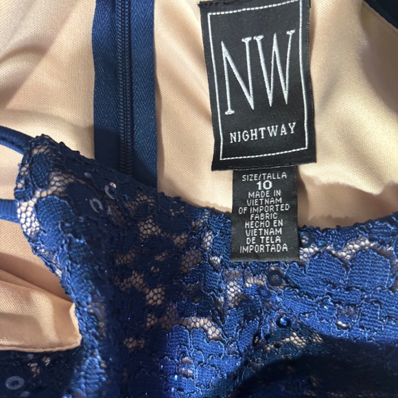 Nightway Women's Blue Lace Solid Sleeveless Halter Full-Length Dress NWT - Picture 8 of 10